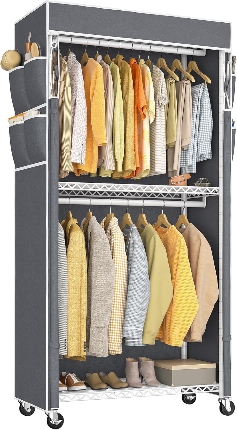 竹製ハンガーラック 大容量 カーテン・棚付き 幅90cmx高さ146cm 竹製